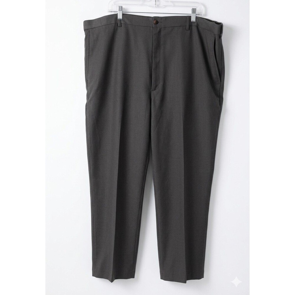 Haggar Dress Pants Men 46X30 Grey Straight Leg Casual Flat Front Classic Fit